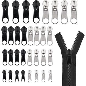Reparatieset met ritssluiting 32 stuks vervanging voor jassen tassen mantels zwart zilver #3#5#8#10