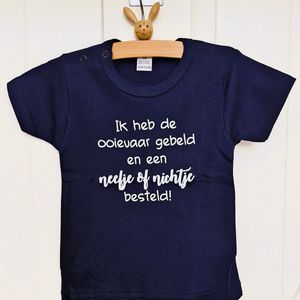 Shirt ik heb de ooievaar gebeld en een nichtje of neefje besteld | kort mouw | blauw maat 56 zwangerschap aankondiging bekendmaking baby