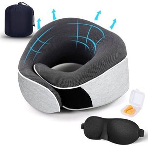 Verwarmde Nekkussen - Ideaal Voor Lange Reizen - Traag Schuim - Massage Kussen - Vliegtuig Kussen - Massageapparaat Met Warmtefunctie - Grijs