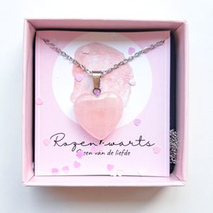 Edelsteen ketting rozenkwarts hart - stainless steel - gemstone - natuursteen - liefde - cadeau - handgemaakt - liefdescadeau - valentijnsdag - bohemian sieraden - geschenk