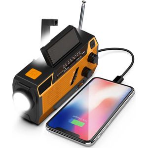Noodradio Verbeterde versie 2025 Handzwengel en Solar Opwindbaar batterij Zonne energie Powerbank met 3 Geïntegreerde kabels Draagbare Radio Noodpakket Denk Vooruit