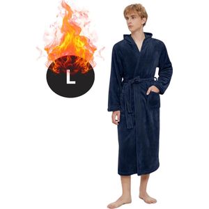 Nivard Badjas Heren - Fleece - Katoen - Badstof - Sauna - Hamam - Wafel - Bathrobe - Duster - Ochtendjas - Spa - Kimono - Blauw L