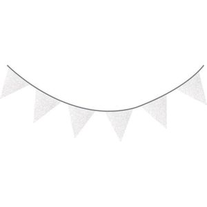 2x Zilveren glitter vlaggenlijnen 6 meter - Feest/verjaardag slingers zilver