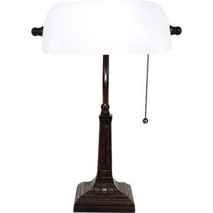 HAES DECO - Tiffany Tafellamp 26x23x42 cm Wit Metaal Glas Bankierslamp Bureaulamp Nachtlampje