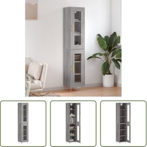 The Living Store Opbergkast - Hoge Kast - Grijs Sonoma Eiken - 34.5 x 34 x 180 cm