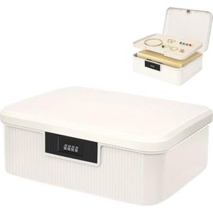 Afsluitbare doos, 2 lagen, ABS-medicijnbox met cijferslot, kleine opbergdoos voor medicijnen, snoep, waardevolle spullen, wit, 26 x 22 x 12 cm