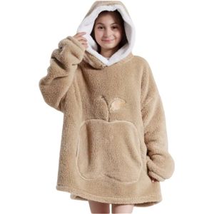 Draagbare Deken Hoodie – Deken met Mouwen – Wearable Blanket – Zachte Dikke Fleece met Gevoerde Capuchon – maat 130/140 – 72 cm – Warm & Comfortabel voor Thuis