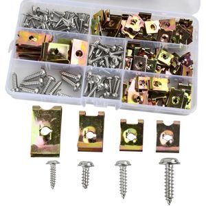 Thelau - Plaatmoeren van roestvrij staal, 170 stuks, schroefklemmoeren, U-type M3, M4, M4, M5, met opbergdoos voor auto-onderdelen