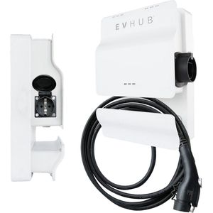 EVHUB laadpaal wit 32A 7,4/22kW plug-in charge 5 meter type 1 wit met 230V stopcontact (LP-B8IQJN2AWK)