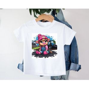 Kinder T-shirt met vrolijke print -boeren - tractor- wrangler -koeien -dieren - boy -girl - cow 5