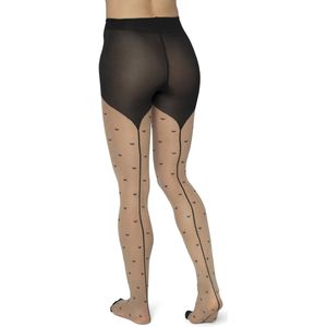 Bonnie Doon Dames Hartjes Panty 30 Denier Beige maat S/M - Hartjes en Ruitjes - Chique Panty - Hart Dessin - Brede Boord - Comfort - Geruite Print - Little Hearts Tights - Feestelijk - Huidskleur - Nude - BP201905.297