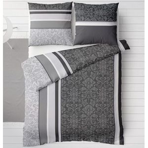 Flanellen beddengoed, 155 x 220 cm, katoen, 2-delig, beddengoedset in grijs antraciet paisley-patroon, pluizig winterbeddengoed, 1 dekbedovertrek + 1 kussensloop 80 x 80 cm