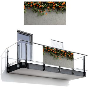 Balkonscherm 200x110 cm - Balkonposter Bloemen - Muur - Oranje - Balkon scherm decoratie - Balkonschermen - Balkondoek zonnescherm