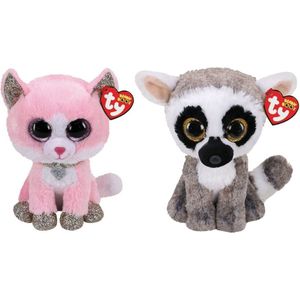 Ty - Knuffel - Beanie Buddy - Fiona Pink Cat & Linus Lemur