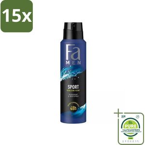 15 x Fa Men - Sport - Deodorant Spray - Vitaliserende Geur - 150 ml - Grootverpakking - Deodorant - Sport Deodorant - Langdurige Frisheid - Mannen Deodorant - Frisse Geur