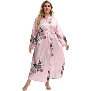 Vrouwen Plus Size Lange Satijnen Badjassen en Zijden Gewaden Kimono's Nachtkleding