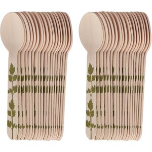 Esschert Design Lepels - hout - 40x - kruidenopdruk - 16 cm - BBQ/Verjaardag/Camping/Party
