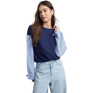 Trendyol Ecru Poplin Gedetailleerde Ontspannen Gebreide Blouse Twoaw25Bz00036