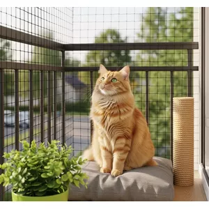 Aystkniet Kattennet Voor Balkon – 4/6/8x3 M, Draadversterkt, Olijfgroen – Incl. Bevestigingskoord En Accessoires