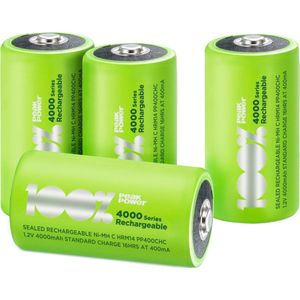 100% Peak Power oplaadbare C cell batterijen - NiMH C batterij 1.2V 4000 mAh - 4 stuks