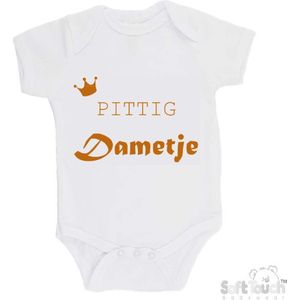 100% Katoenen Romper ""Pittig dametje"" Unisex Katoen Wit/tan Maat 56/62