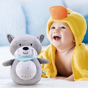 Joymaxx Sterrenprojector met Muziek - White Noise Machine Knuffel-Sterrenhemel- Baby projector - Nachtlamp Wasbeer Momo