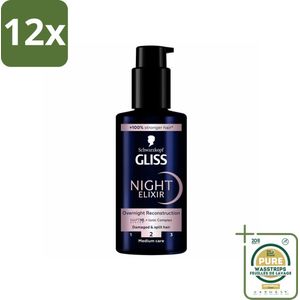 Gliss - Haarserum - Night Elixer Overnight Reconstruction - Tegen Gespleten Haarpunten - 100 ml - Voordeelverpakking - 12 stuks - Gespleten haarpunten - Haarherstel