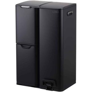 LoXa - Prullenbak Cairo - 60L - 3 Compartimenten - Pedaalbediening - Soft-Close - Vingerafdrukvrij - Duurzaam