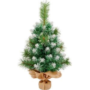 Uten Luxe uitvoering kleine Kunstkerstboom met sneeuw - 60cm hoog - Zonder verlichting - 65Takken - wit/Groen
