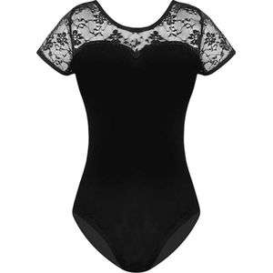 Dames Ballet Korte Mouw Dans Turnpakje met Hollow Back - Zwart - S