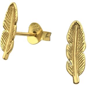 Joy|S - Zilveren veer oorbellen - 4 x 12 mm - gold plated