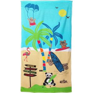 Strand/badlaken voor kinderen 70 x 140 cm microvezel - Strandhanddoeken met dieren