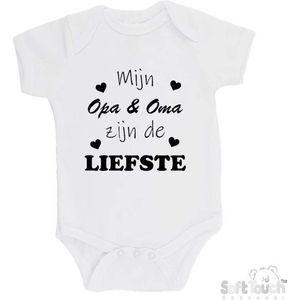 100% katoenen Romper ""Mijn Opa & Oma zijn de liefste"" Unisex Katoen Wit/zwart 68/74