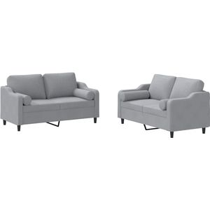 vidaXL Loungeset 2-delig met kussens - Lichtgrijs Loungeset - Tuinset - Loungemeubel - Buis Meubilair - Buitenbank
