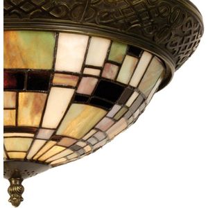 LumiLamp Plafondlamp Tiffany  Ø 38*19 cm E14/max 2*40W - Groen Bruin Beige Kunststof Glas