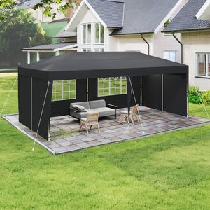 NAIZY Opvouwbare paviljoen 3x6 m Waterdichte tuinpaviljoen met 4 zijpanelen en draagtas Opvouwbare tent Polyester feesttent UV-bescherming Metalen versteviging, antraciet