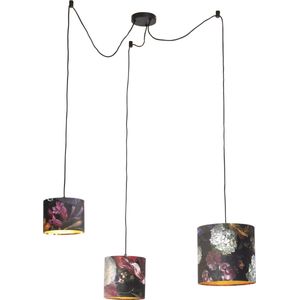 QAZQA cava - Klassieke Hanglamp met kap voor boven de eettafel | in eetkamer - 3 lichts - Ø 900 mm - Multicolor - Woonkamer | Slaapkamer | Keuken