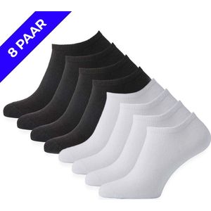 Sokjes.nl® Enkelsokken - 8 paar - Wit/zwart - 35/38 - naadloos - Combipack