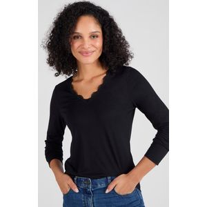 Damart - Thermol'love kanten T-shirt - Dames - Zwart - XS