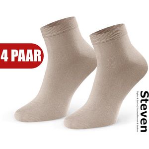 STEVEN - 72% Bamboe Sneakersokken EU MADE - Enkelsokken Heren Maat 41 42 43 - Multipack 4 Paar - Effen Beige Licht Bruin - Naadloze Herensokken - Comfort Kwaliteit Duurzaamheid