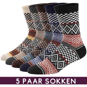 Winkrs© Sokken set Nordic - Set van 5 paar warme winter sokken met Noorse designs - Maat 36 tot 40