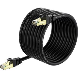 Outdoor Cat 7 Ethernet Kabel - 15M/50FT - S/FTP 600MHz - 10Gbps Snelheid - RJ45 Gold Plated Connector - Waterdicht en Duurzaam - Voor LAN/WAN, Gaming en Netwerkapparaten