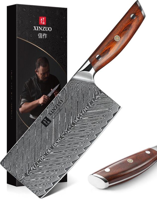 Xinzuo B27 Yi - Cleaver - 30.5 cm - Damascus Staal - Rozenhouten Handvat