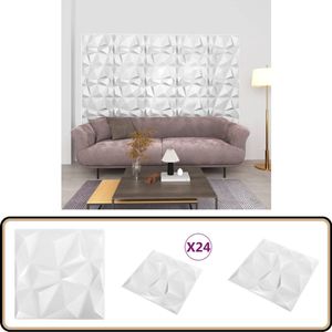 vidaXL 3D Wandpanelen Diamantwit 24 stuks 6 m² 3D Wandpanelen - Wandbekleding - Diamond Wit - Kunststof - Decoratieve Wanden