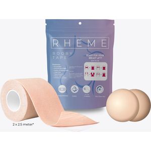 Boob Tape - Siliconen Nipple Covers - Plak BH Tape met Covers - Herbruikbaar - 5 Meter - 2 Tepel Covers - Tepelplakkers - Borsten Tape Set - Beige - Rheme
