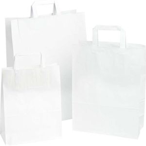 Neutraal 250 stuks Papieren Draagtas wit platte handgreep diverse maten - Product Maat: 32x15x43cm