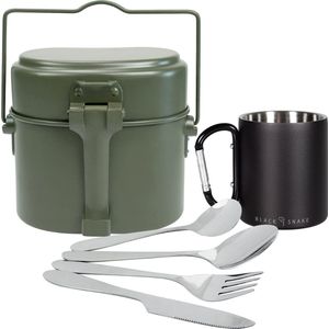 Black Snake Black Snake® Aluminium Kochgeschirr mit 'lunch' Camping Besteck und Edelstahl Karabiner Haken Thermo Tasse