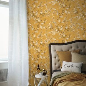 Rasch - Gebloemd Vliesbehang - Geel - Waterbestendig - 10,05 m x 53 cm