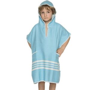 Kinder Strandponcho Hamam Turquoise - 10-11 jaar - - jongens/meisjes/unisex pasvorm - poncho handdoek voor kinderen met capuchon - zwemponcho - badcape - badponcho