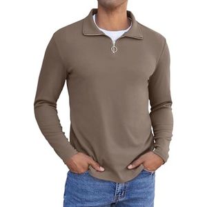 Herensweatshirt met Halve Rits en Opstaande Kraag - Comfortabel Kaki XXL